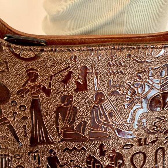 VTG Leather Hungun Egyptian Hieroglyphic Brown Hand Bag Purse Goddess Carving - Picture 3 of 15